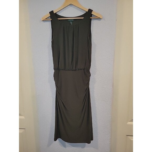 Ralph Lauren 4 Olive‎ Green Rouched Sleeveless Sheath Dress Women’s 4 Small - Picture 1 of 6